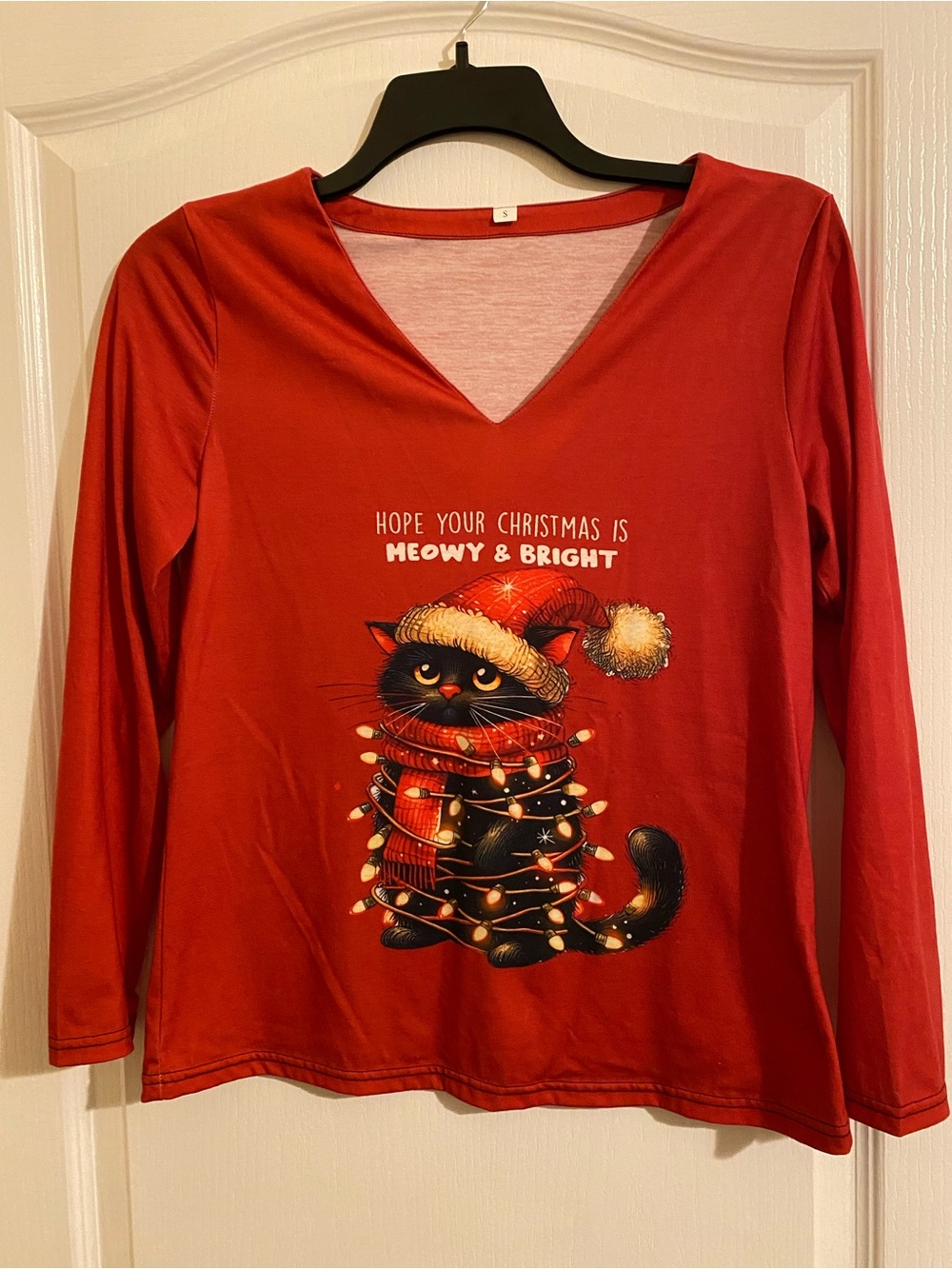Christmas Cat shirt MEOWY & BRIGHT size small